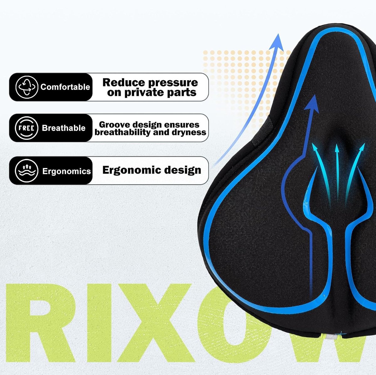 Comfortabel ergonomisch fietszadel - Zwart - 28 x 25 cm - Schokabsorberend fietszadelkussen met reflecterende strepen - Voor racefiets en e-bike