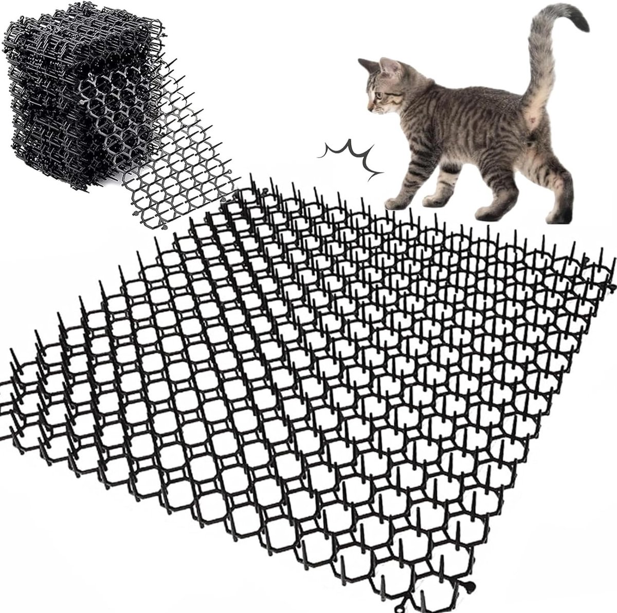 Doornrooster tegen katten - Zwart - 15 x 20 cm - Kunststof kattenafweermat met spikes - Voor tuin en balkon