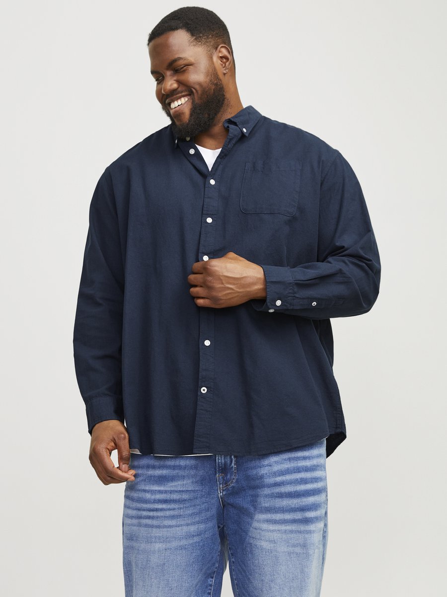 JACK & JONES PLUS - JJEFIELD MELANGE SHIRT LS SN PLS Heren Overhemd