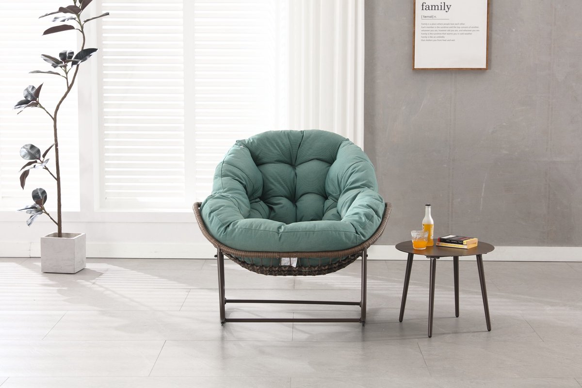COVREO Schommelstoel 78x90x106 cm groen rotan, metalen frame met kussen