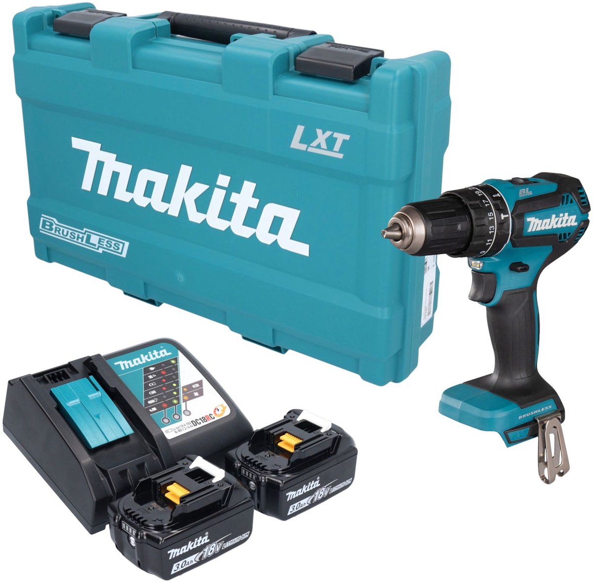 Makita DHP 485 RFK accu-klopboorschroevendraaier 18 V 50 Nm borstelloos + 2x accu 3,0 Ah + oplader + koffer