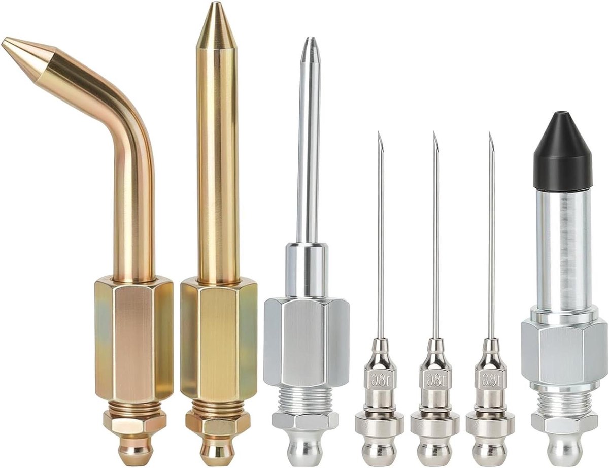 Vetpers Accessoireset - Naaldpuntenset - Smeren van Lagers - 7-delige Set - 3 Injectienaalden - Zilver