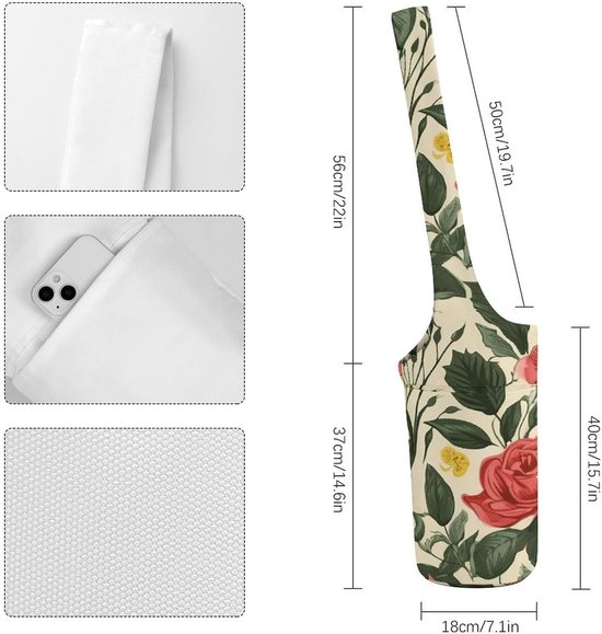 Yogamattas Tote - Yoga tas carrier - Sporttas - Groot zijvak - 36"x15.7" - Bloemenprint — afbeelding 5