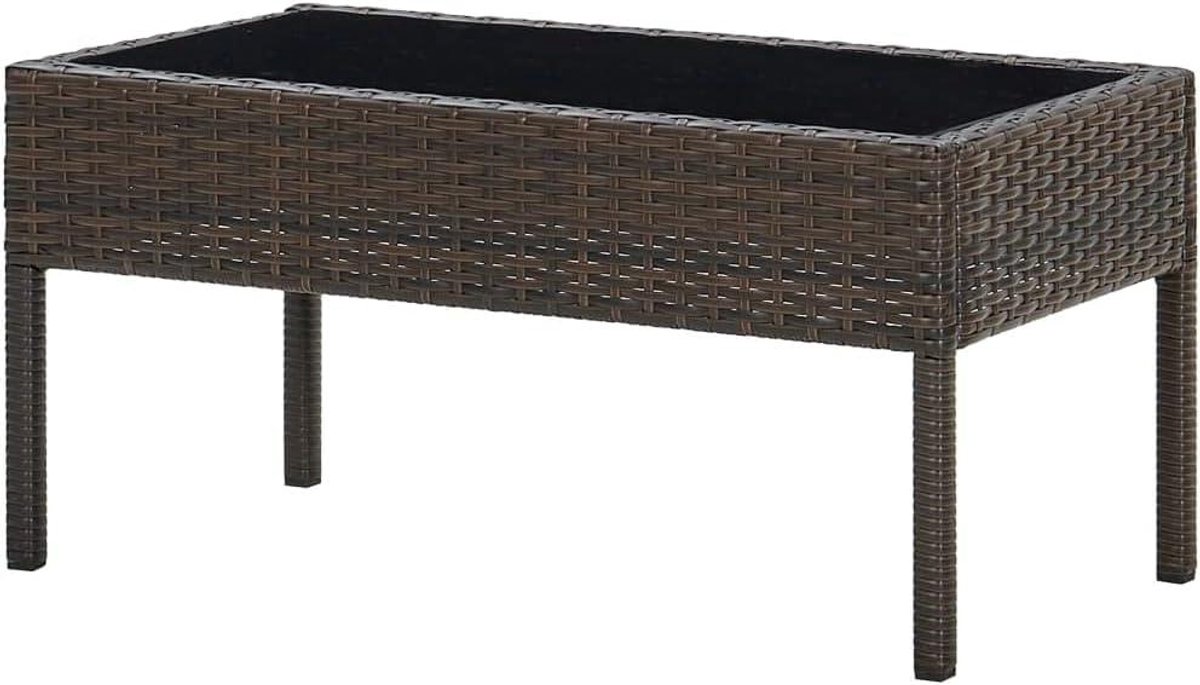 Tuintafel - Balkontafel Partytafel - Buiten Zitten - Gehard Glazen Tafelblad - 75 x 40 x 37 cm - Bruin