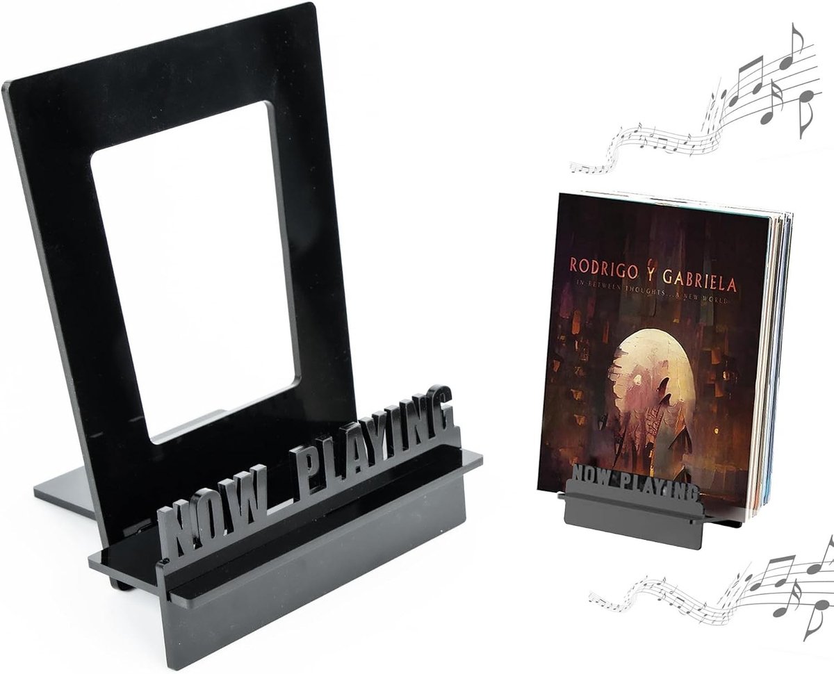 Platenstandaard voor Gramophone - Acryl Vinyl Houder voor Opbergen en Tonen van Platen, Foto's en Boeken - Zwart Design voor Vinylverzamelaars