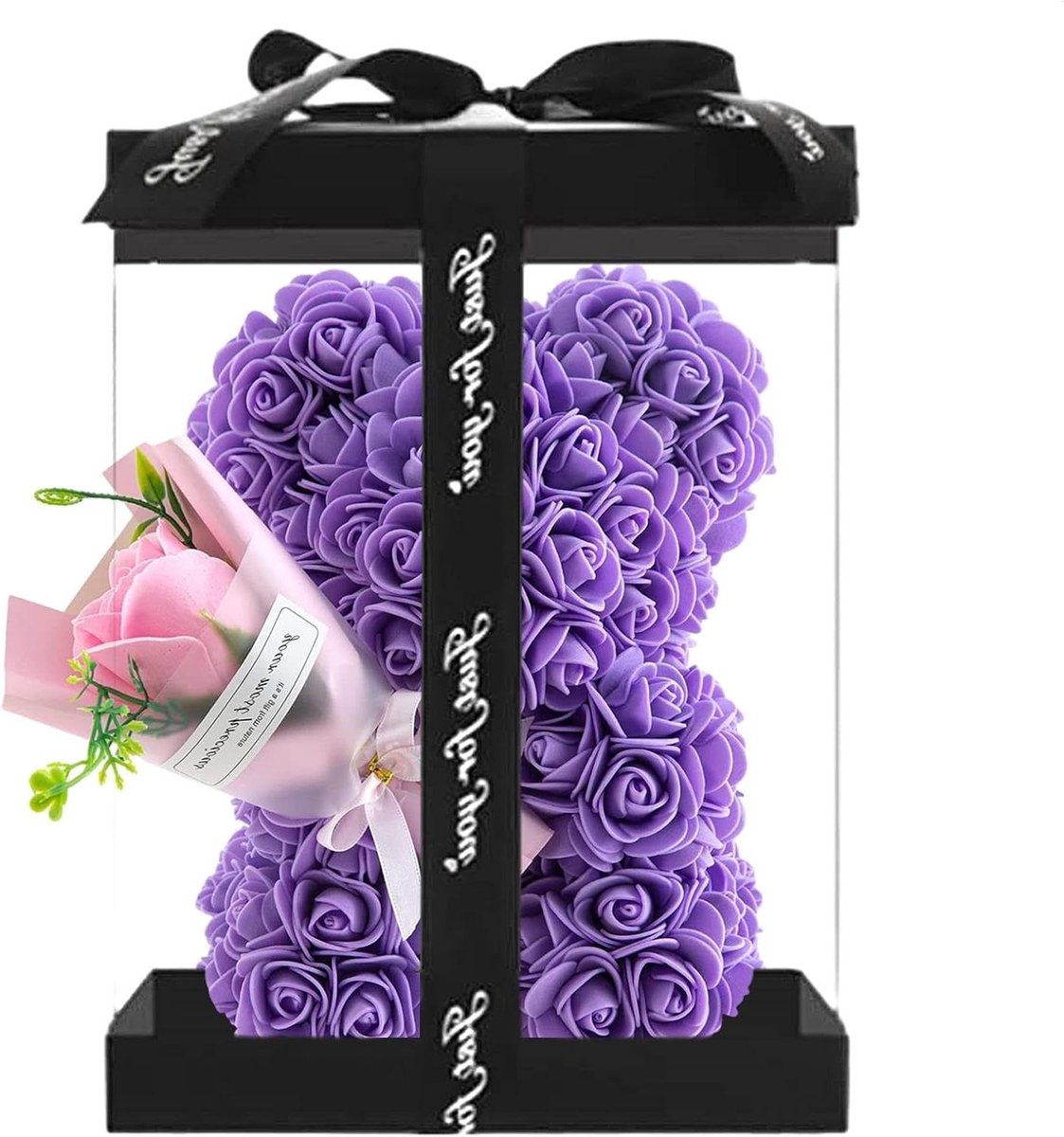 Rozenbeer Decoratie - Bloemenbeer Figuur - Cadeau Geven - Kunstbloemen - 1 Stuk - Roze