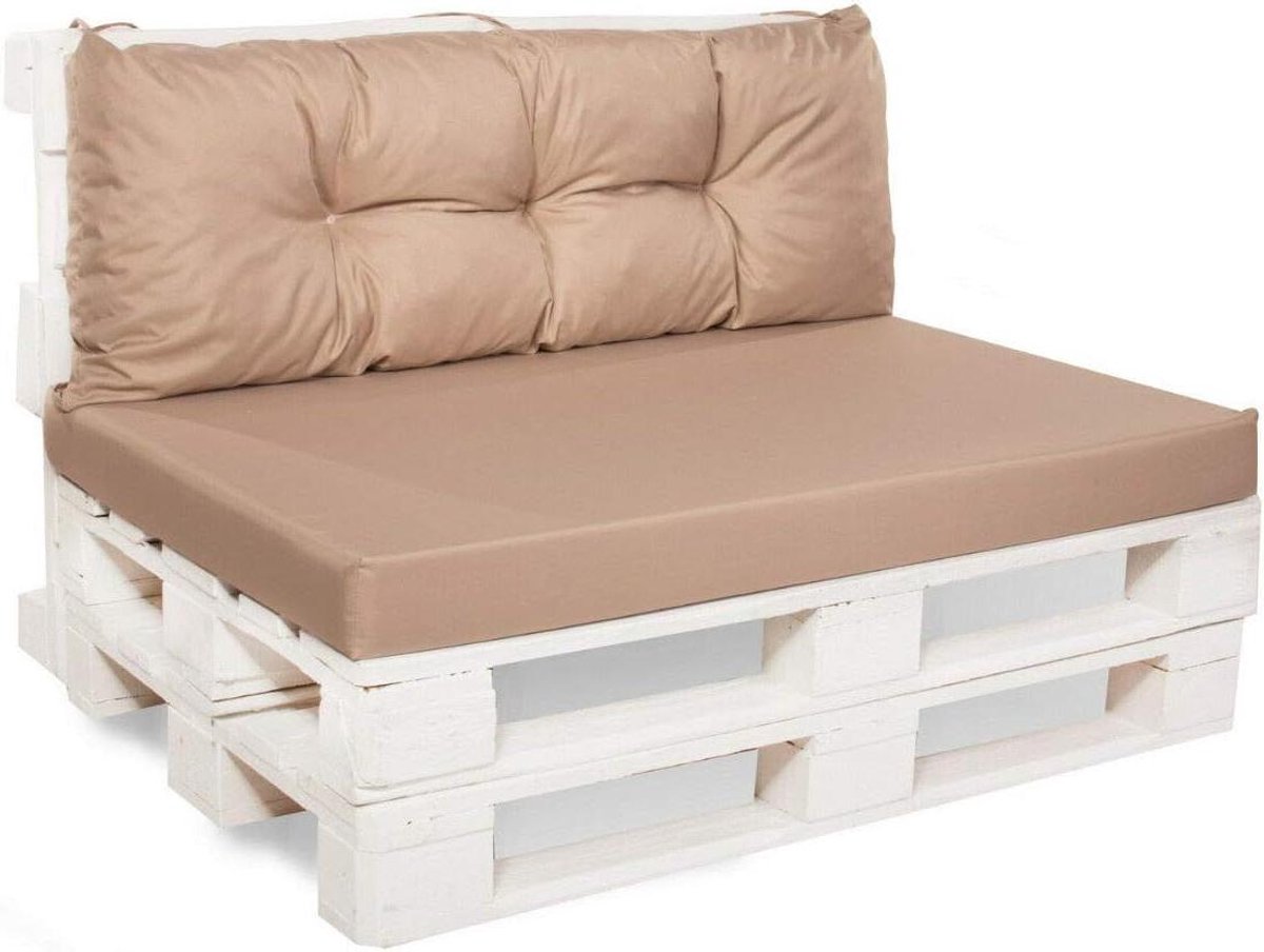 Pallet Kussens - Tuinkussens Set - Buiten Zitten - Waterbestendig Materiaal - 120x80 + 120x50 - Beige