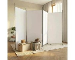 Paravent 4 panelen - Ruimteverdeler - Ruimte indelen - Inklapbaar ontwerp - 346 x 180 cm - Wit