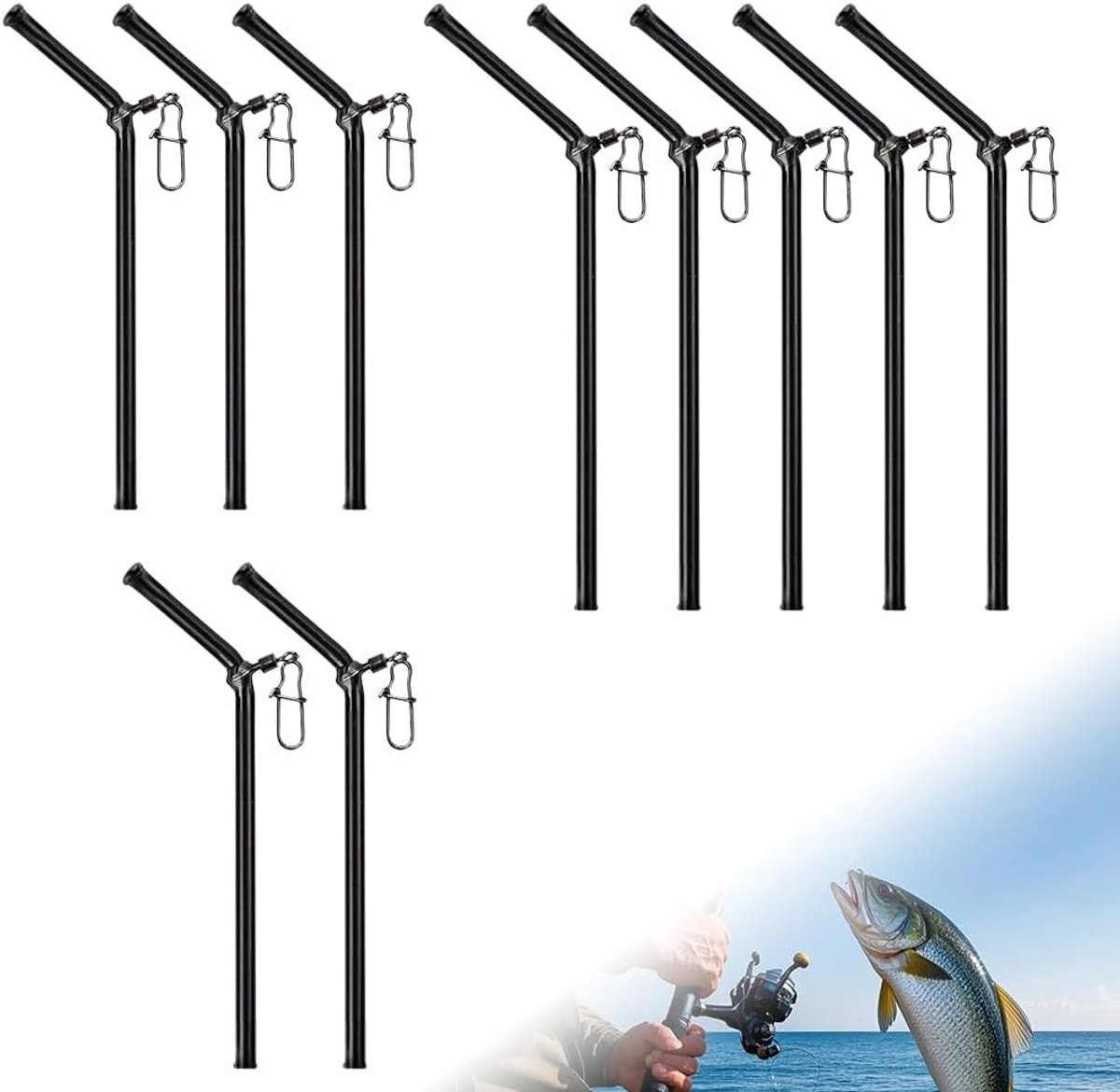 Set van 10 Stuks Anti-Tangle Visboom met 9/12 cm Metalen Sleeves en Draaiende Spacer voor Voederaccessoires en Vismanden