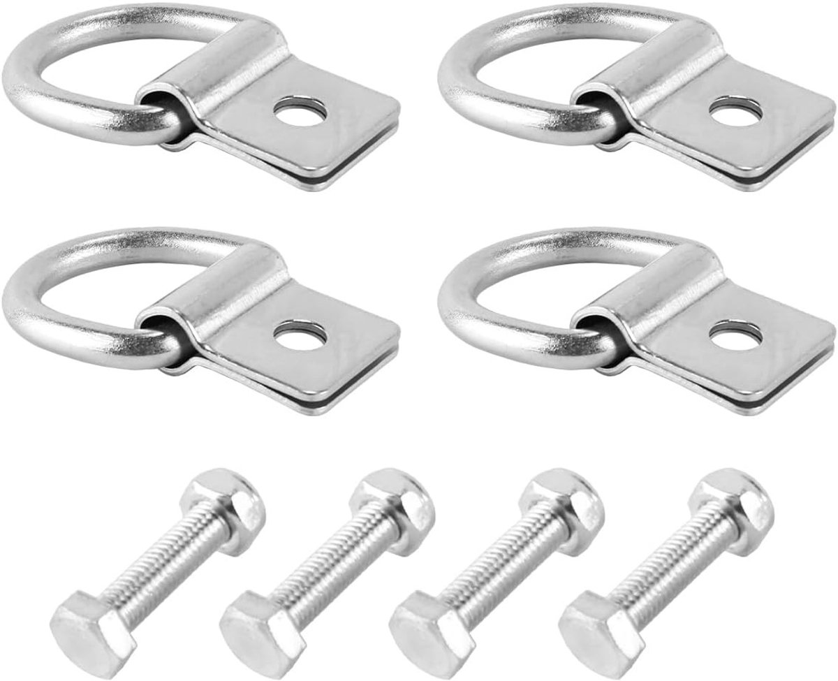 4 Stuks D-Ringen Bevestigingshaken, 10mm Montagegat D-ring voor Pickup Truck Lading, Vloerrails en T-Sleuf Moeren, Zwart en Duurzaam