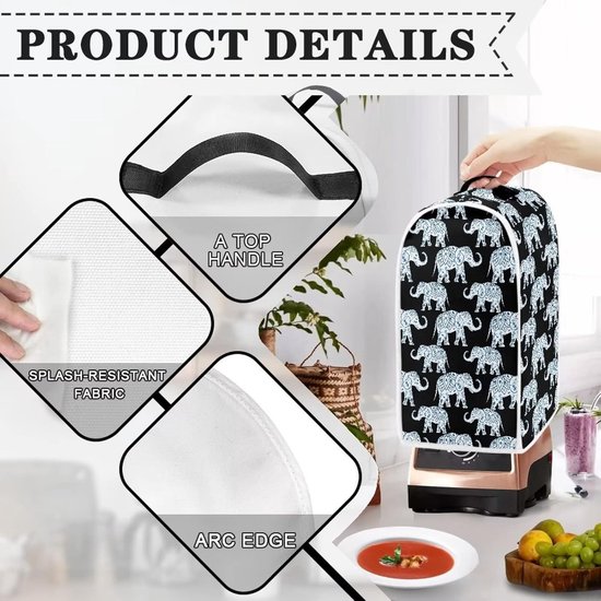 Mandala Olifant Patroon Blender Cover van Polyester, Stofdicht en Vlekbestendig voor Keuken, Geschikt voor Vrouwen, Zwart van mandala — afbeelding 4