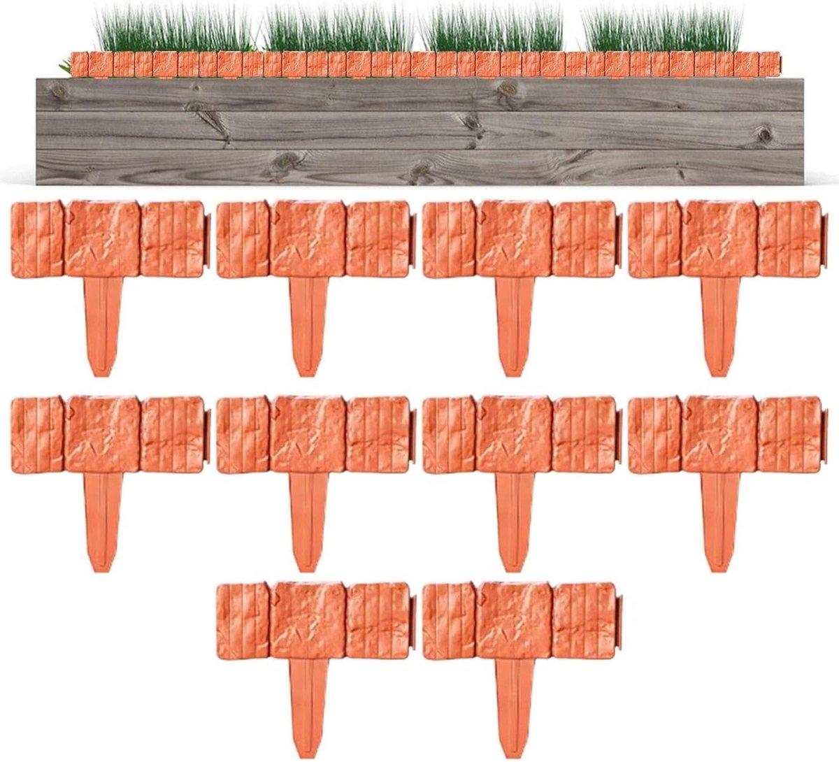 Tuinborder Set - Kunststof Randen - Tuin Afscheiden - Gereedschapsloze Installatie - 10 Stuks - Oranje