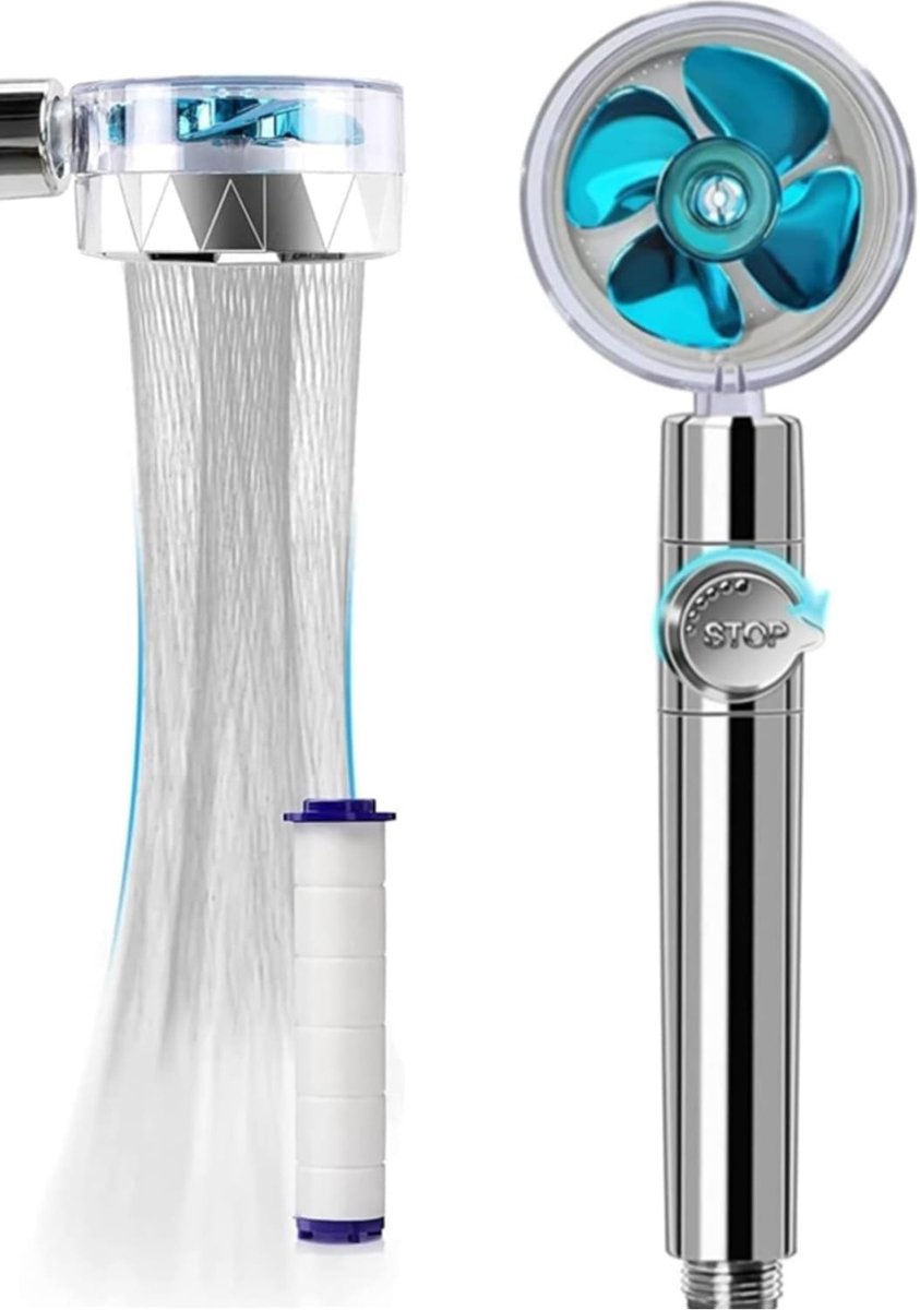 Ionische douchekop - Blauw - Handdouche met filter en pauzeschakelaar - ABS kunststof - Voor huisdouche