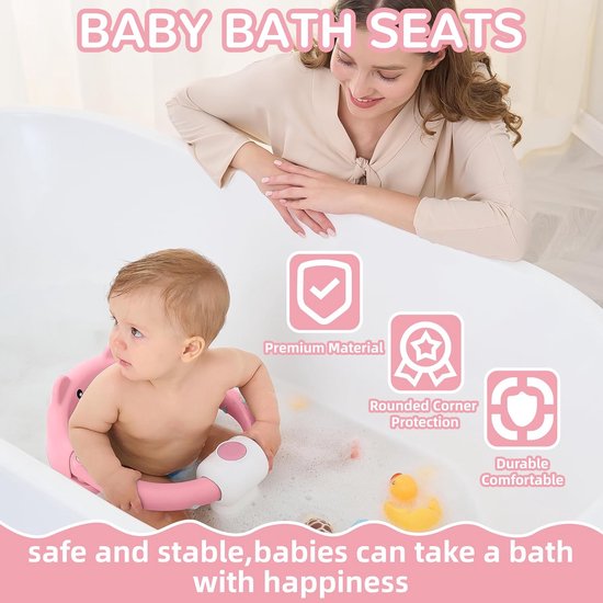 Baby badzitje - Peuter stoel - Veilig badderen - Antislip zuignappen - 40 x 38 x 35 cm - Roze — afbeelding 4