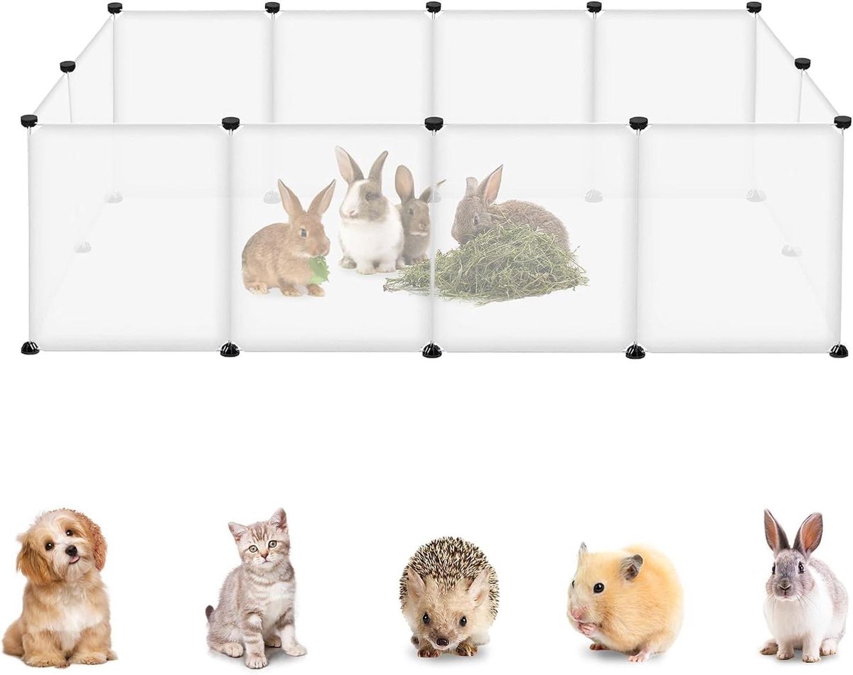 Huisdieren Omheining - Kleine dieren ren - Veilig Spelen - Modulair Ontwerp - 145 x 75 cm - Transparant