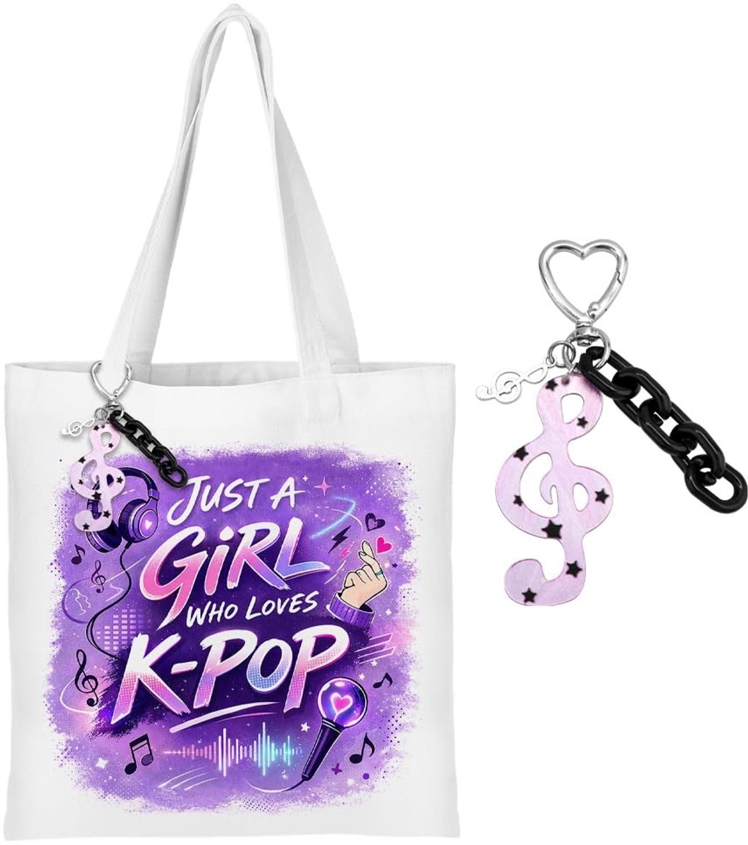 Omgoods - Kpop Geïnspireerde Canvas Tote Bag met Sleutelhanger