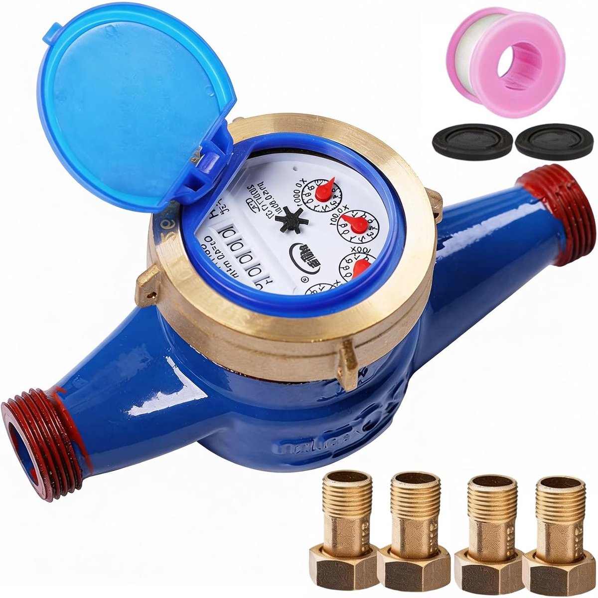 Koudwatermeter voor Tuin, DN20, Droge Watermeter met Messing Aansluitingen en Geïntegreerd Filter, 3/4 Inch, Betrouwbare Watermeting en Efficiëntie