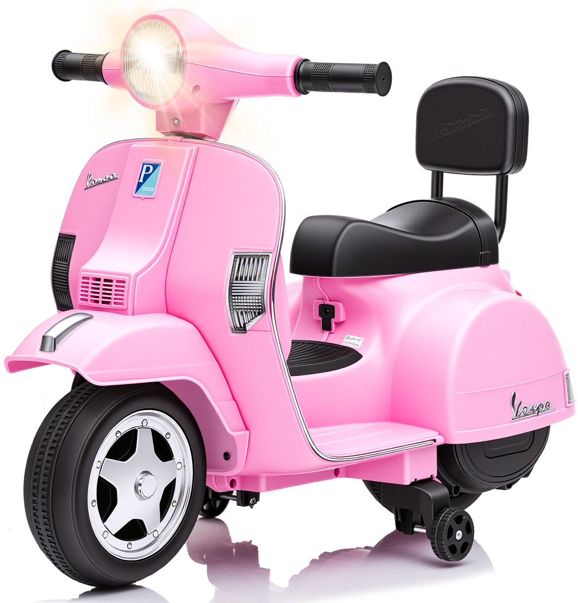 Triumpunpre - Kindermotor - Elektrische motor 6V 4,5Ah - 25W, 3 km/u - Steunwielen, LED, muziek, claxon - 67x57x40cm - Vanaf 3 jaar - Roze