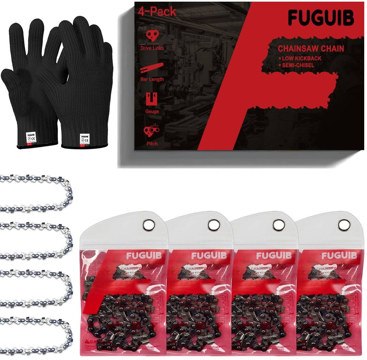 Omgoods - Set van 4 Zaagkettingen met Veiligheidshandschoenen