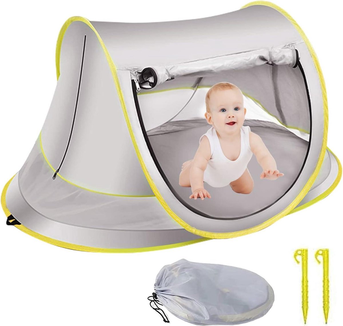 Baby strandtent - Pop-up zonnescherm - Bescherming tegen zon - UPF 50+ UV-bescherming - 109x65x50cm - Grijs