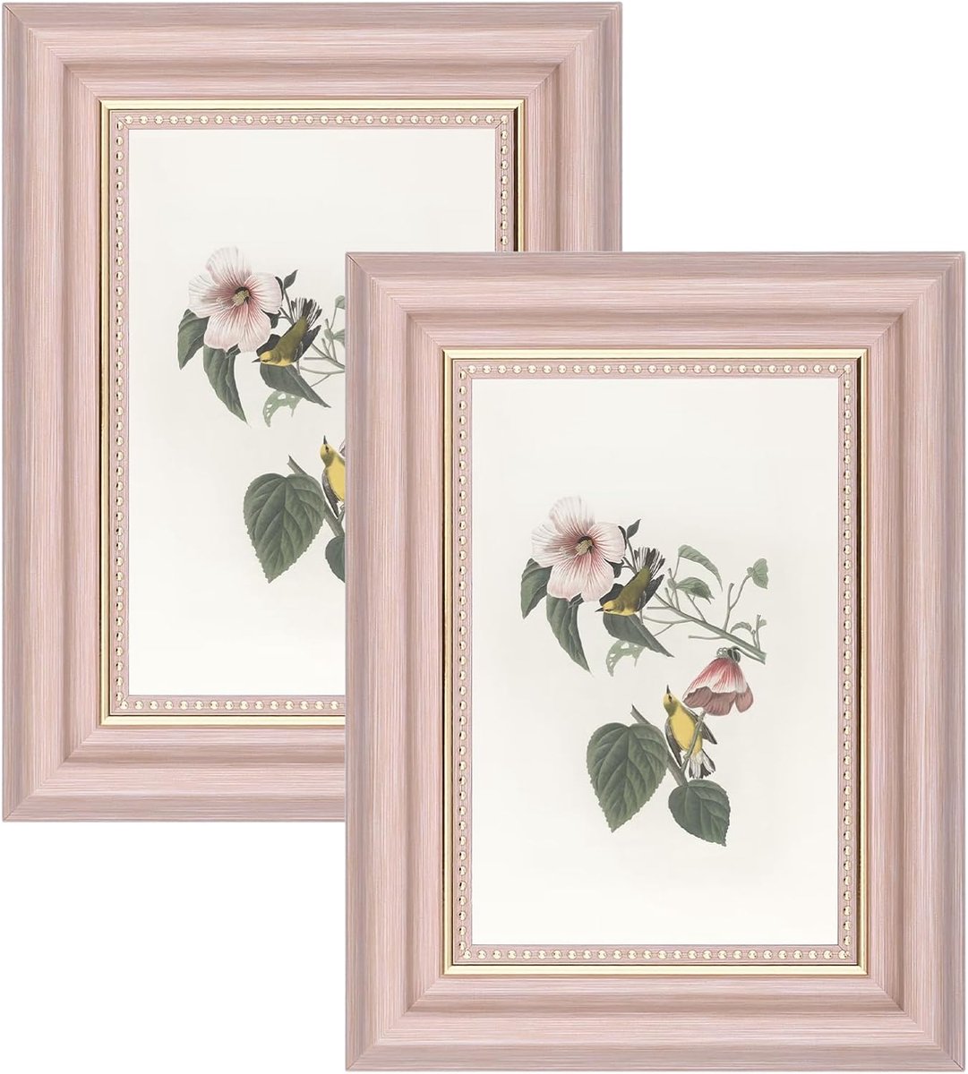 Fotolijst - Vintage Fotolijstjes - Shabby Chic Retro Lijsten - Staand en Hangend - 2 stuks - 15x10 cm - Roze