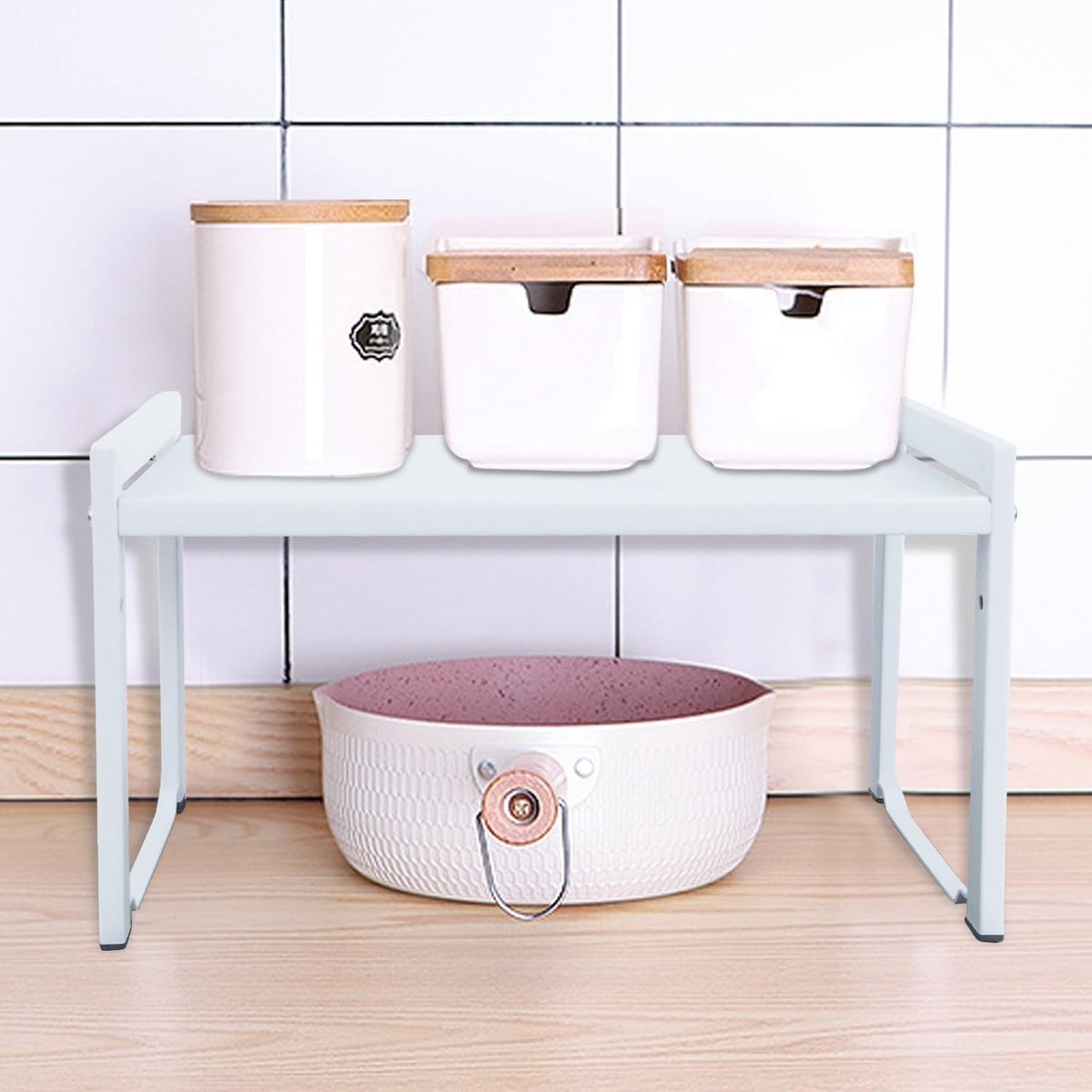 Gootsteenkast organizer uitrekbaar - Wit - 35-66 cm - Metalen Uittrekbaar Kastrek - Set van 2 voor Keukenopslag