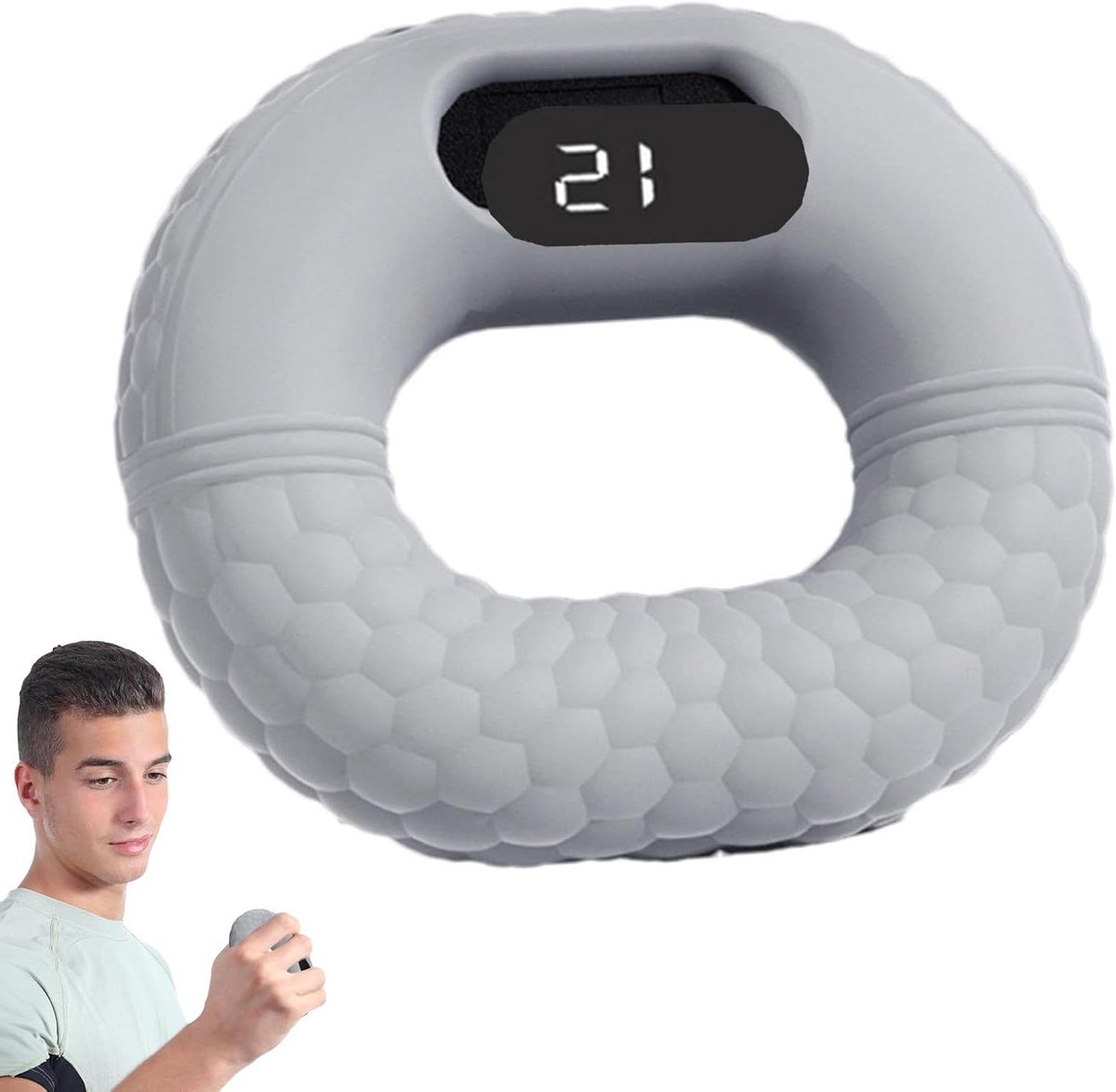 Handversterker Ring - Vinger Grip Oefenaar - Hand Kracht Opbouwen - Met Teller - 30 lbs - Grijs