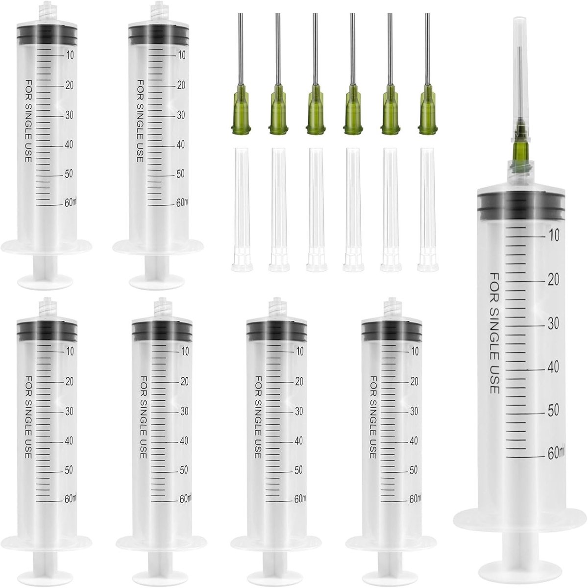Herbruikbare 60ML Spuit met 6 Naalden - Perfect voor Doseringsdoeleinden, Laboratoria en Vloeistoffen Meten
