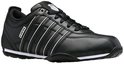 Zwarte K-Swiss sneaker met witte strepen en logo.