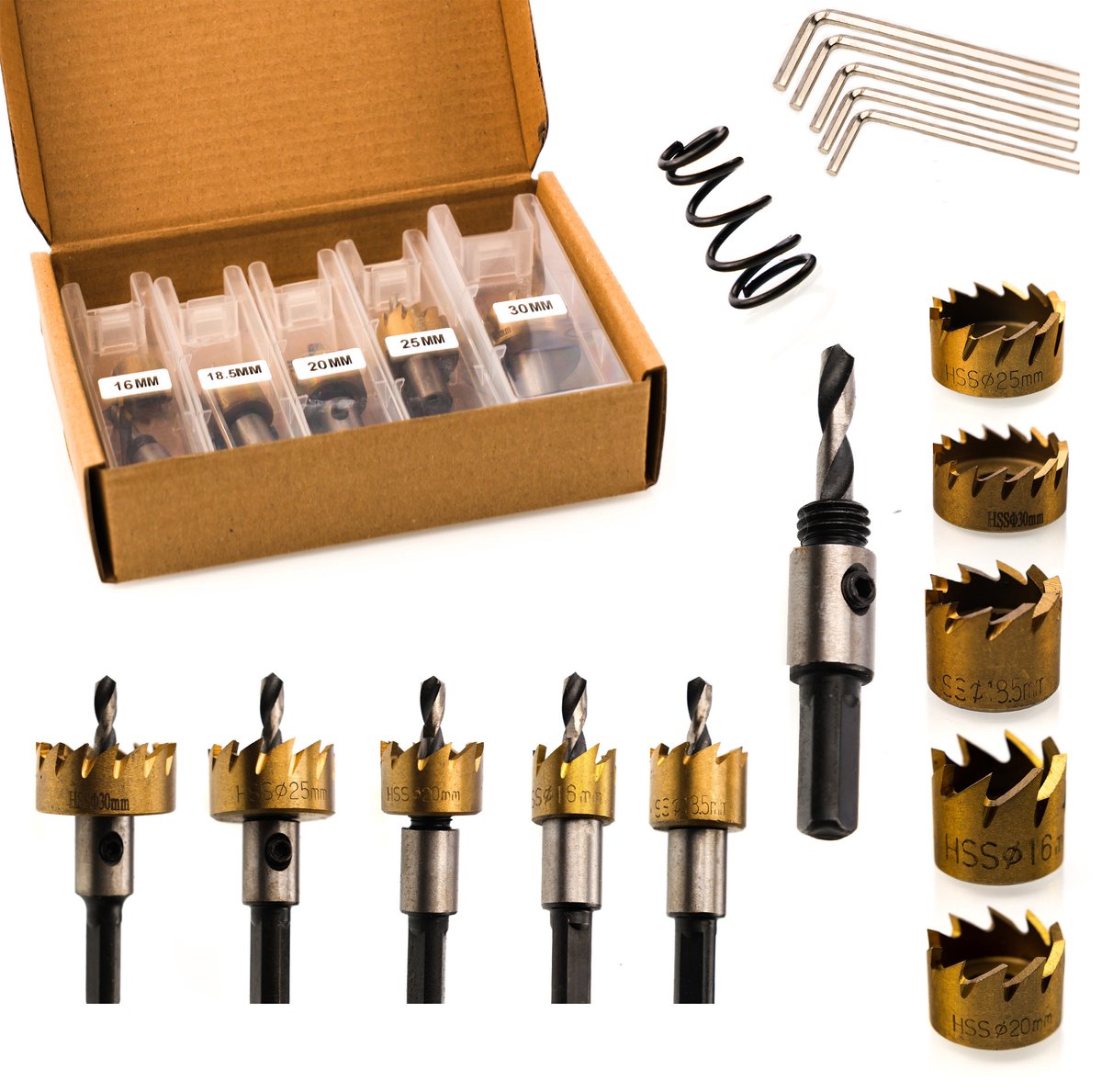 Rosfix Gatzaag Set - HSS Titanium Gecoat, 5 Stuks - Ø16/18,5/20/25/30 mm