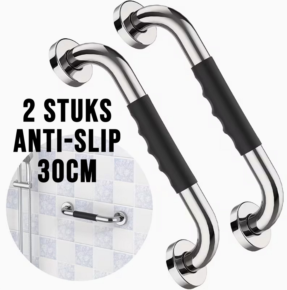 Allernieuwste.nl® 2 Stuks Handgrepen Wandbeugels Voor Senioren Ouderen - Metaal Roestvrij Staal 30cm Douche Badkuip Greep - Badkuip Handvat Bad Handgreep Douchegrepen Badkuip - RVS Handgreep voor Wandmontage WC Badkamer Douche - Anti-Slip 2 STUKS