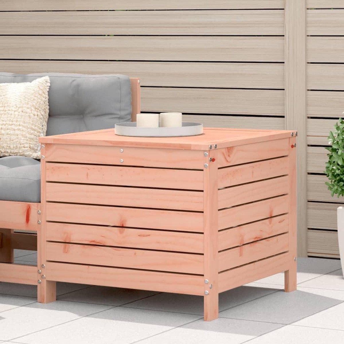 Houten Voetensteun - Voetenbank Tuin - Buiten Ontspannen - Opbergruimte Onder Zitting - 63.5 x 53.5 cm - Natuurlijk Hout