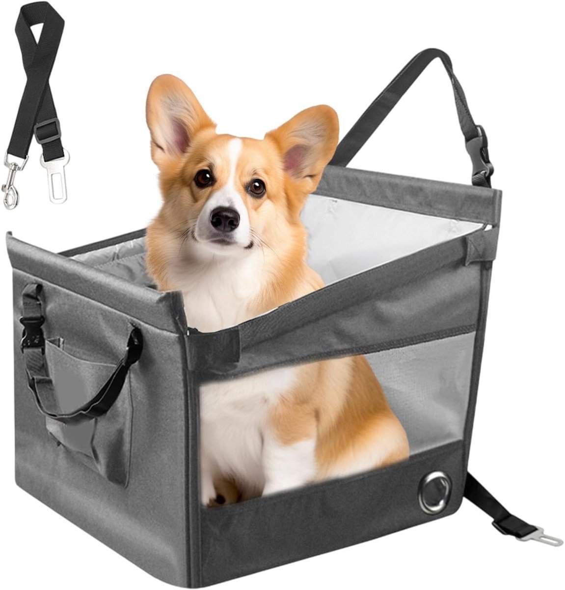 Honden autostoel - Reisstoel puppy - Veilig reizen - Ademend mesh ontwerp - 48 x 46 x 45 cm - Grijs