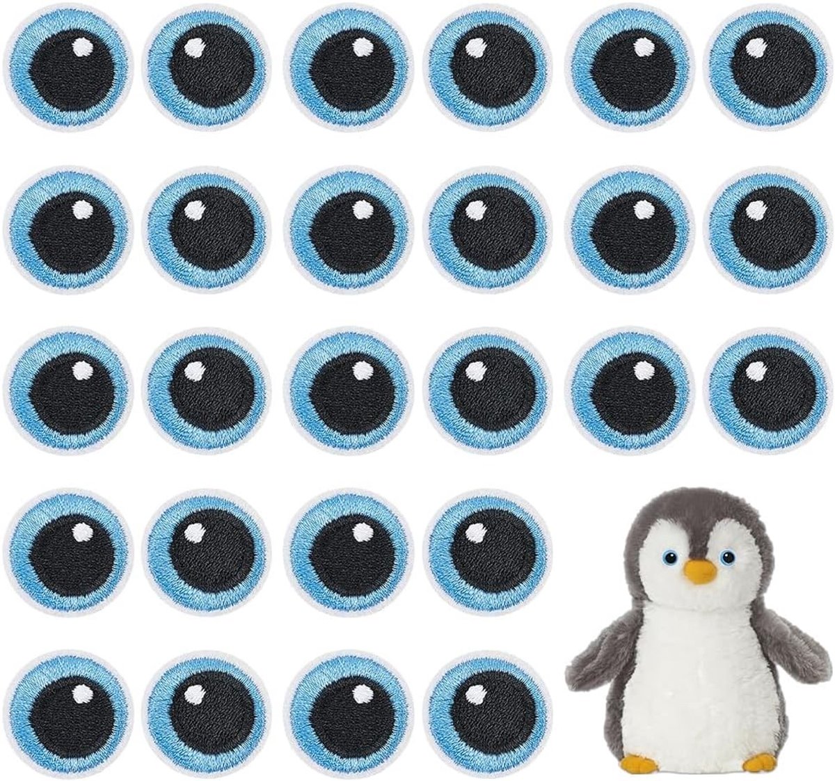 15 Paar Zwarte en Blauwe Popogen Patches, Polyester Borduurstof Strijkapplicaties voor Kostuums, Creatieve DIY Accessoires voor Kleding en Jassen