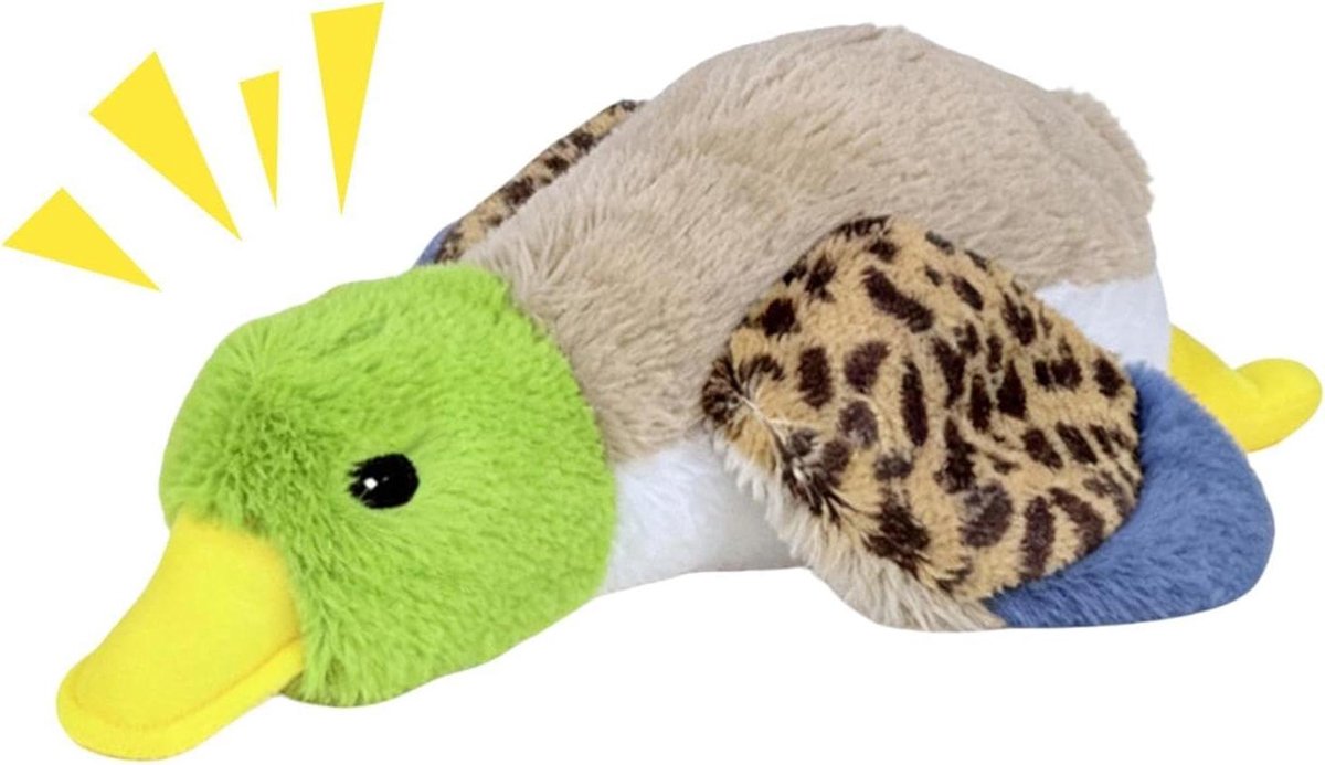 Hondenspeelgoed Pluche Eend - Hond Knuffel Pieper - Verveling Bestrijden - Kreukel en Piep Geluid - 37 cm - Geel