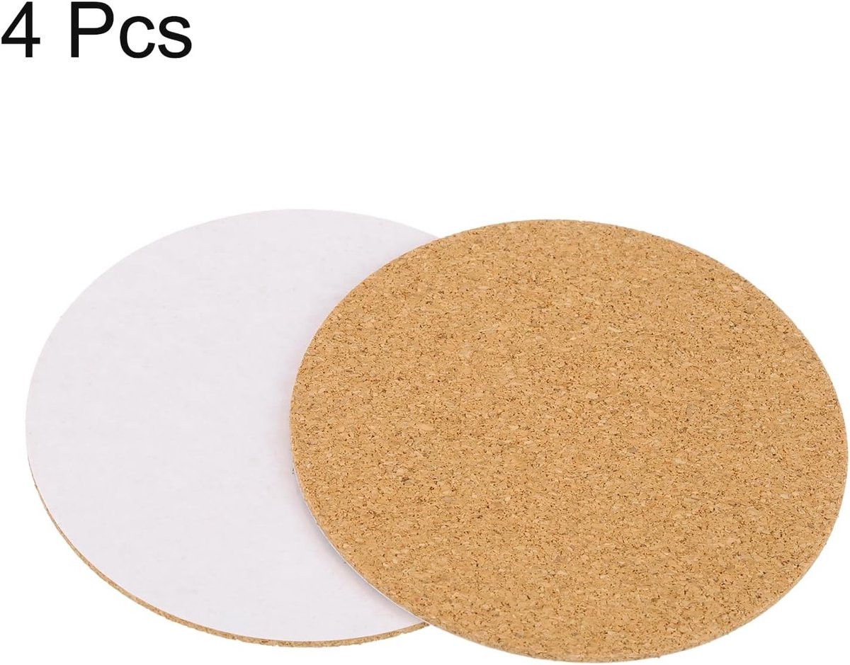 Ronde Kurken Coasters van 95 mm, 2 mm Dikke Onderzetters voor Tafelgebruik, Set van 4 voor Bescherming en Stijl