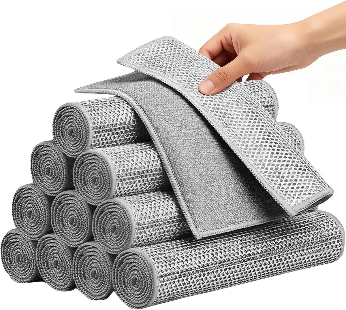 SnelShoppen - Pack van 10 Keuken Doeken - Metaal Katoen Theedoeken - Dubbel Laags Schoonmaakdoeken - 30x30 cm - Voor Nat en Droog Gebruik - Ruimtebesp