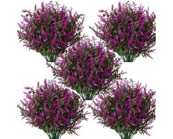 5 stuks kunstlavendel voor buiten – UV-bestendige nepbloemen – Voor hangpotten, tuin & thuisdecoratie – Geen onderhoud – Rood & Groen