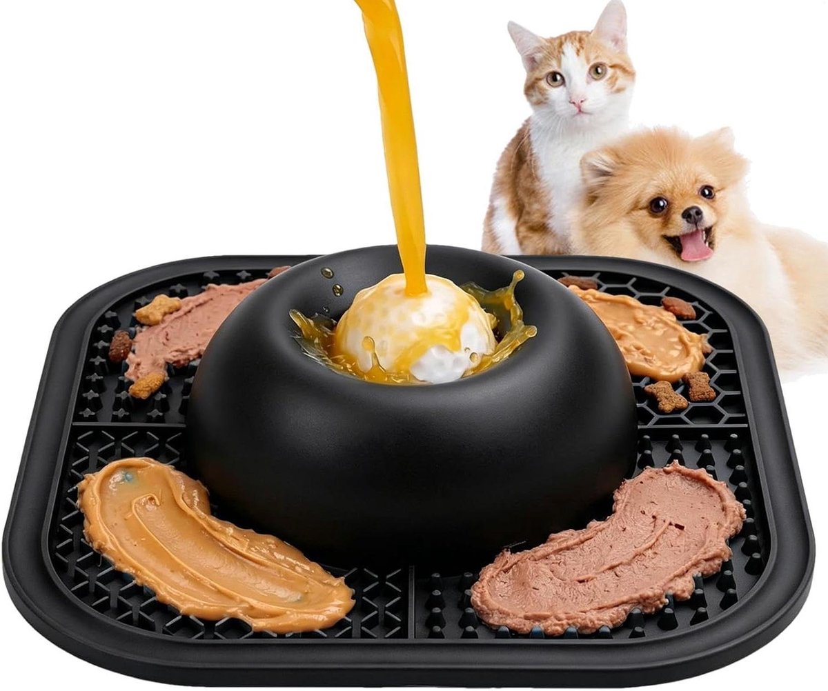 Honden Likkom - Antislip Voerbak - Langzaam Eten - Duurzaam Siliconen - 25 cm - Zwart