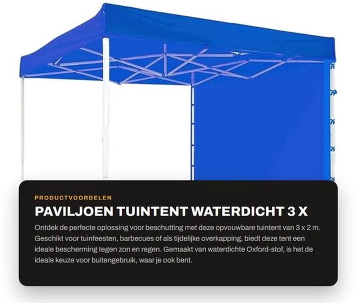 Paviljoen waterdicht 3x2 m - Opvouwbaar - Oxford-stof - UV-bescherming - Tuinrecreatie - Lichtgewicht en gemakkelijk te dragen - Partytent