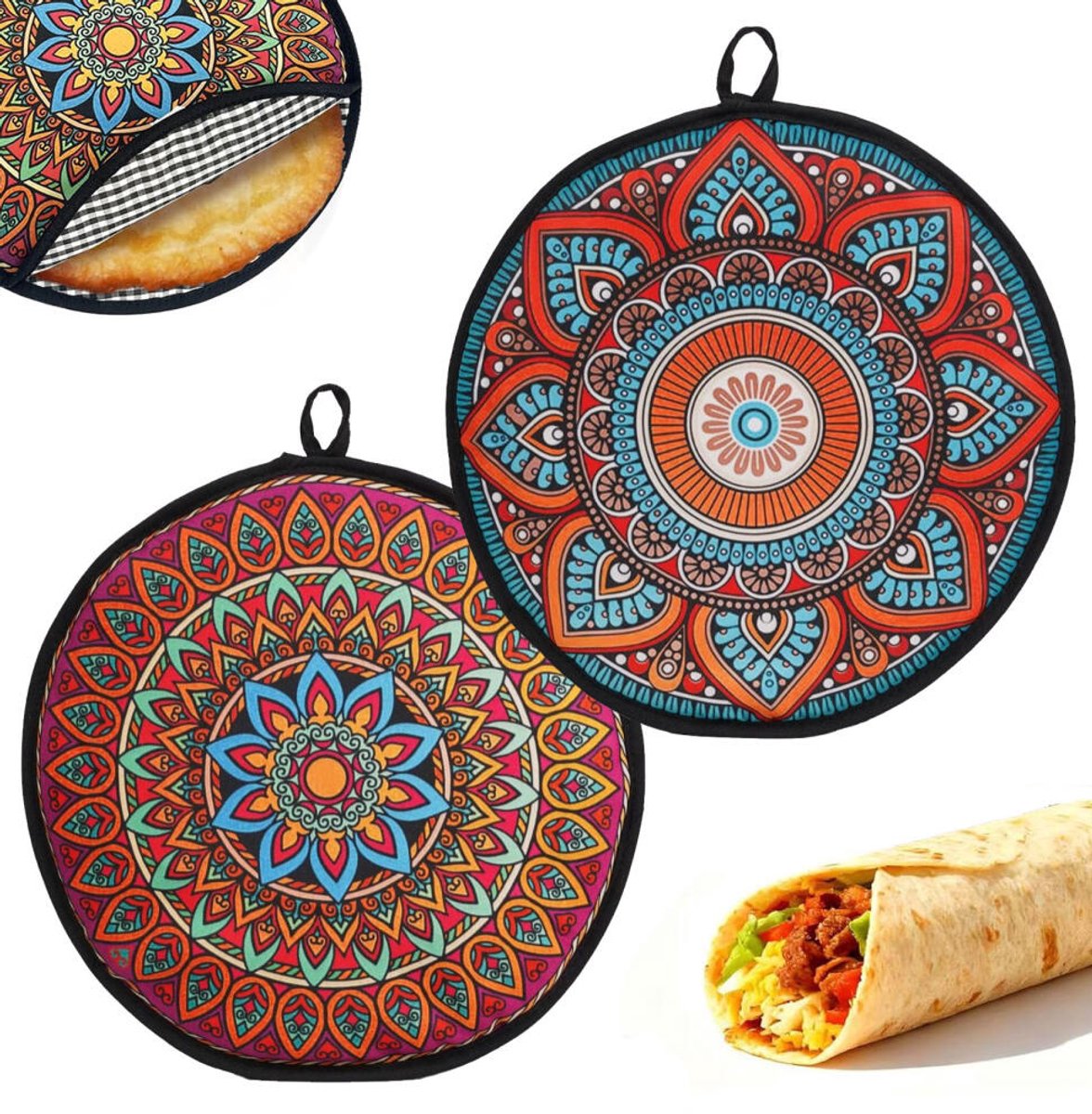 Tortillawarmer zakje - 2 Stuks - 30 cm - Geïsoleerde Tas - Tortilla Warmer Zak - Stoffen zak - Magnetron Veilig - Geïsoleerde pizzatas - tortillazak - voor tortilla's, taco's, pizza's en brood