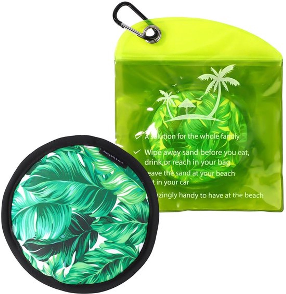 Zandverwijderingszak - Strandaccessoire - D-vormige Karabijnhaakclip - Polyester - 12x12cm - Vrij van Talk en Parfum - Zandafveegzak