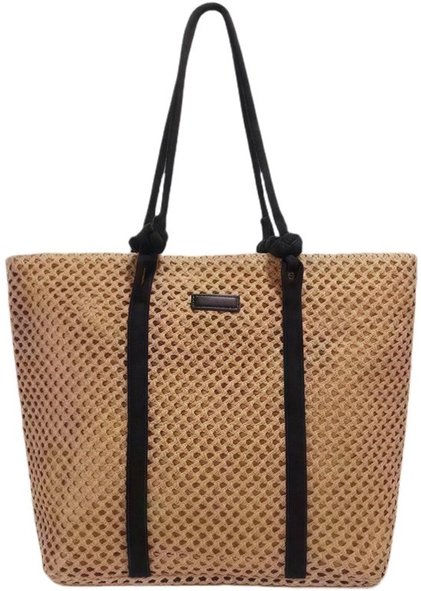 Strandtas Grote Capaciteit - Gehaakte Strandtas - Schoudertas - Zomerhandtas - Ritssluiting - Natuurlijk Materiaal