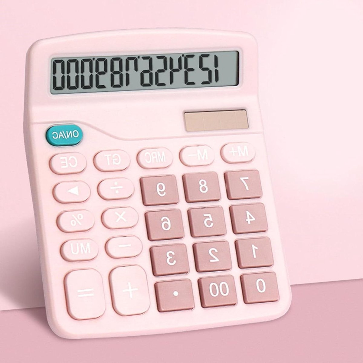 Zonne-energie Rekenmachine - Digitale Calculator - Dagelijkse Berekeningen - 12-Cijferige Weergave - 15 x 12 x 4 cm - Roze