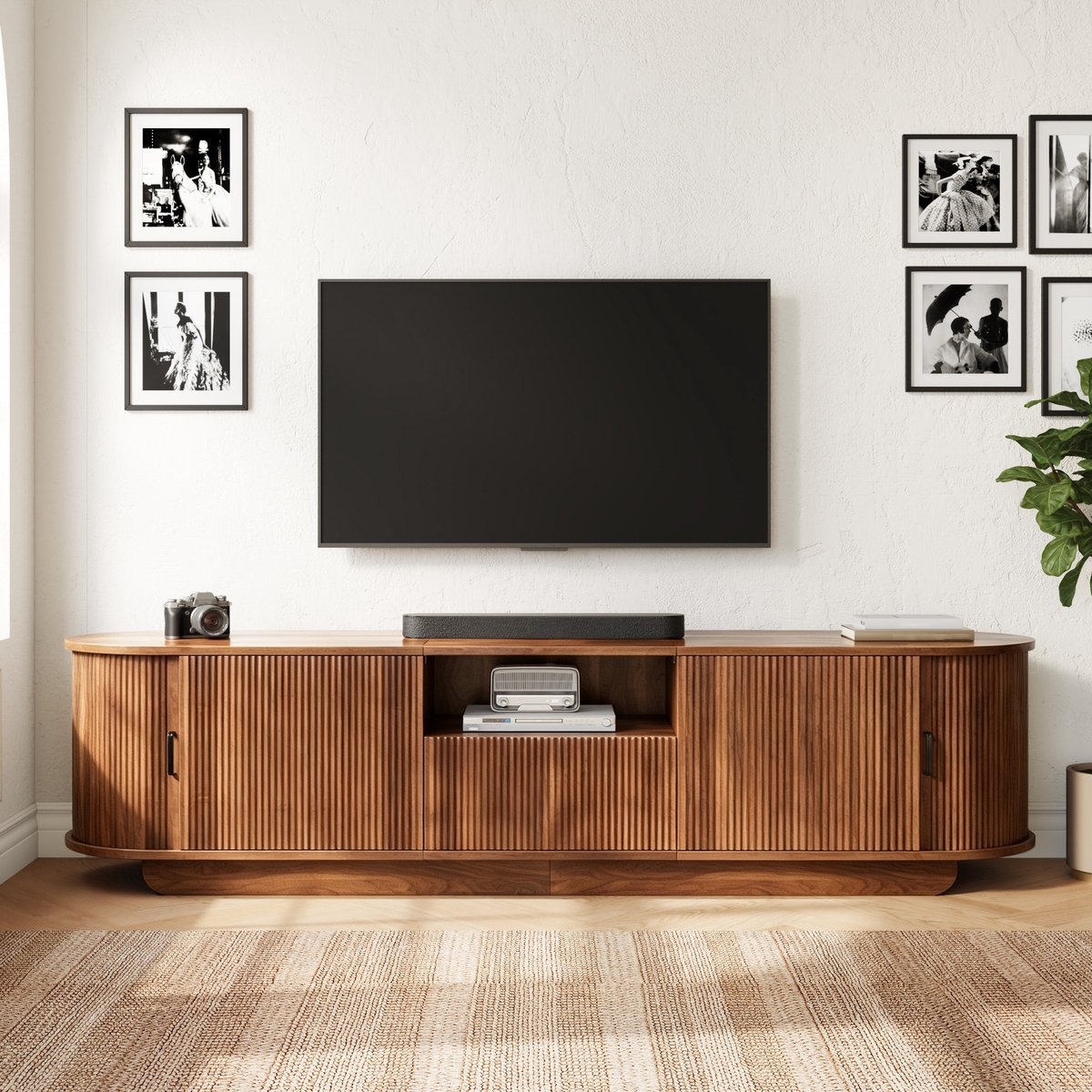 Pugsdrly TV-lowboard met schuifdeuren, 3D-golfstructuur, tv-kast met deuren, lade en open vak, tv-tafel, woonkamer-dressoir, 180 × 40 × 50 cm (B × D × H)