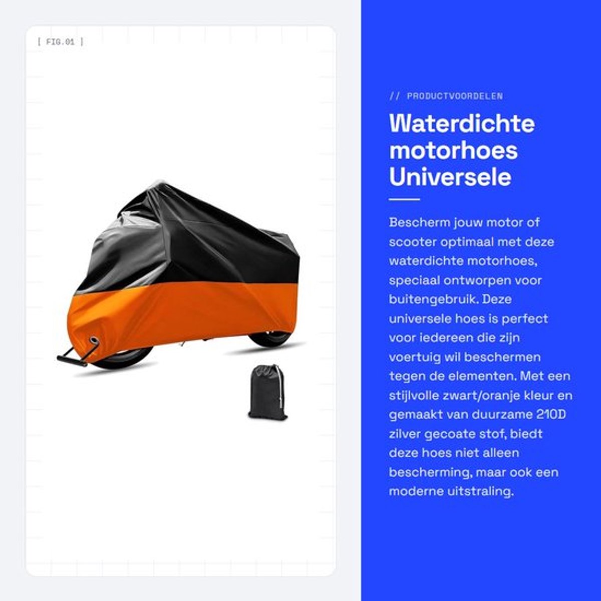 Motorhoes Waterdicht - Universeel - Anti-UV - Stofbescherming - XL Maat 230 x 95 x 125 cm - Hoogwaardig Materiaal - Motorfietscover
