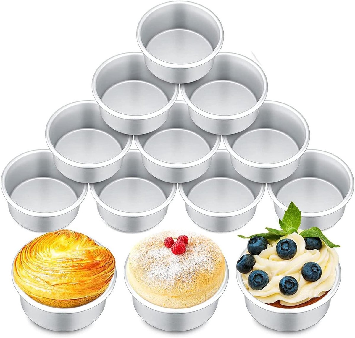 Kleine taartpan - Mini ronde bakvorm - Zelf bakken - Gemakkelijk los te maken - 18 stuks 4 inch - Zilver
