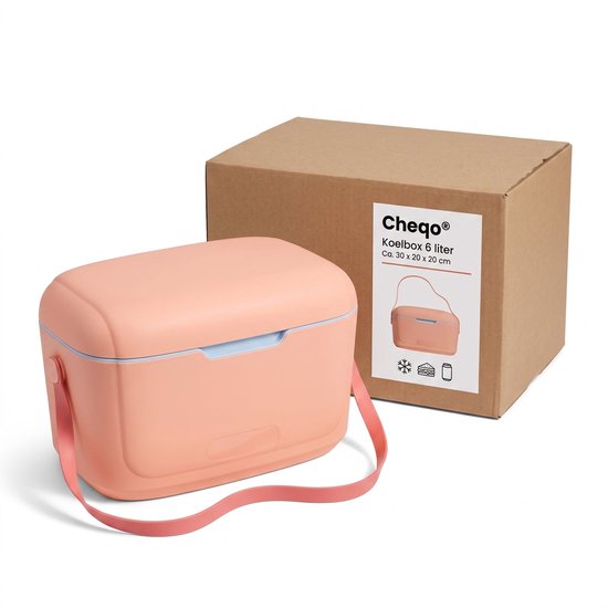 Cheqo® Koelbox - Kleine Koelbox 6 Liter - Koeltas - Draagbare Koelbox met Schouderband en Verstelbare Draagriem - Koelbox zonder Stroom - voor Picknick - Strand - Camping - Auto en Festival - Isolerende Lunchbox Koeler - Roze Koelboxje van Cheqo — afbeelding 4