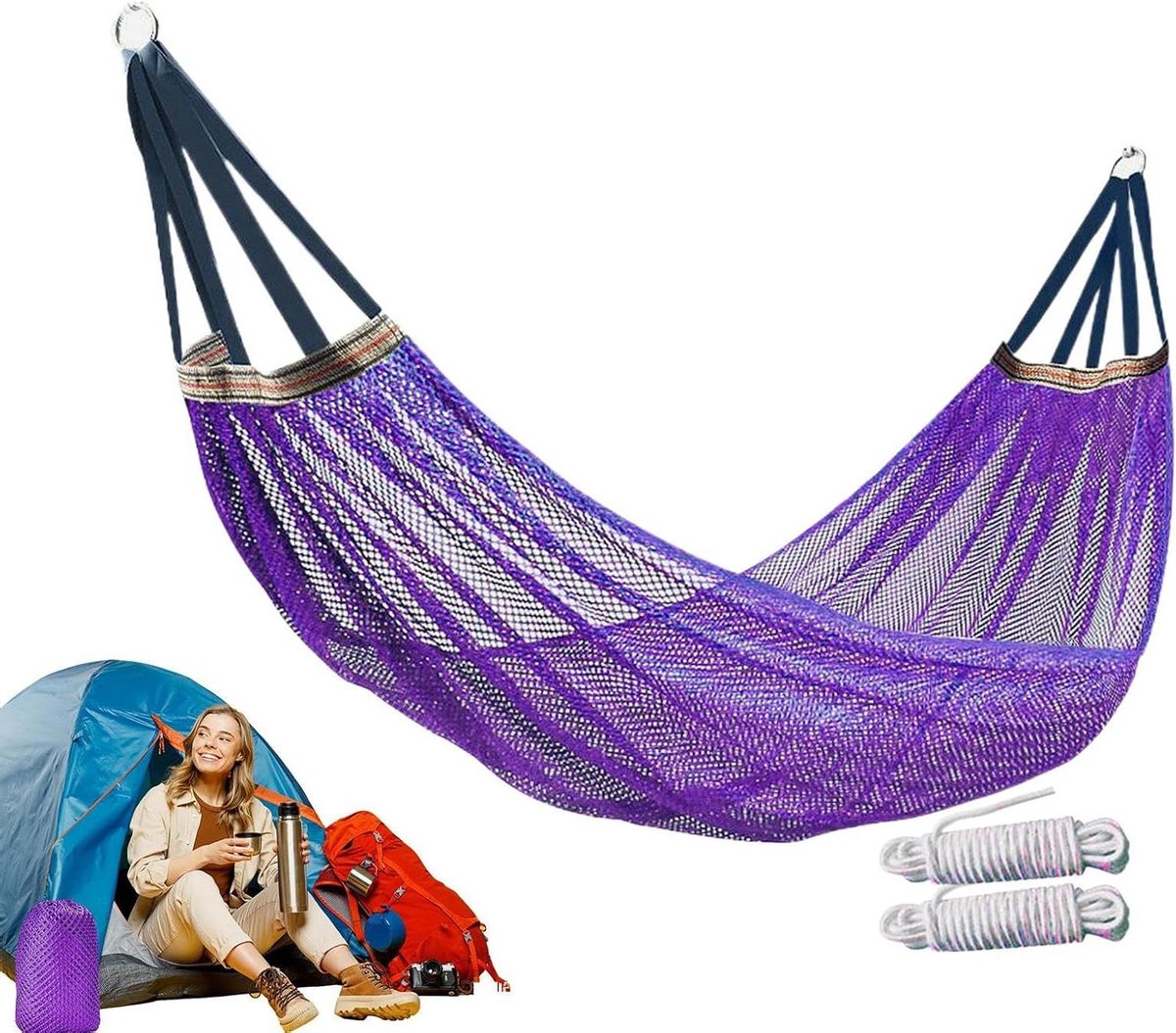 Camping Hangmat - Draagbaar Bed - Outdoor Ontspanning - Ademend Mesh Stof - 260 x 130 cm - Paars