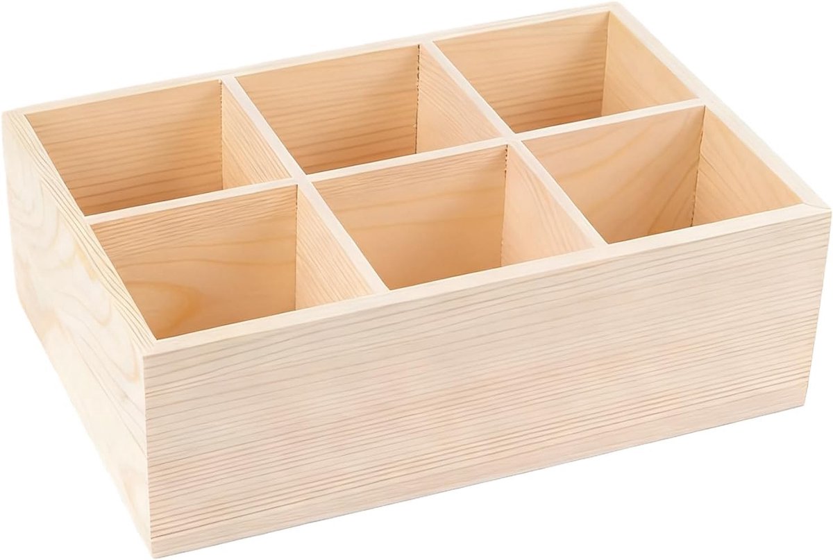 Houten pennenhouder - Bureau organizer - Bureau opruimen - Meerdere vakken - 23.5 x 16 x 8 cm - Houtkleuren